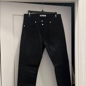 Zara Black Buttoned Denim Pants